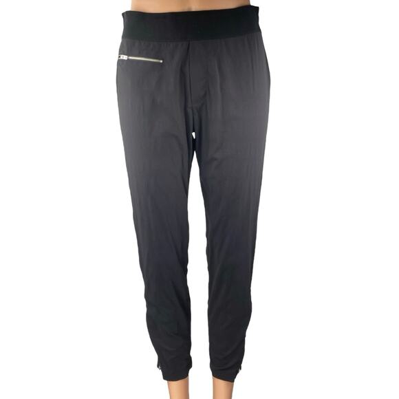 Athleta Women's Black Elastic Waist Ankle Zip Tapered Activewear Sweatpants Sz 4 - Picture 1 of 5